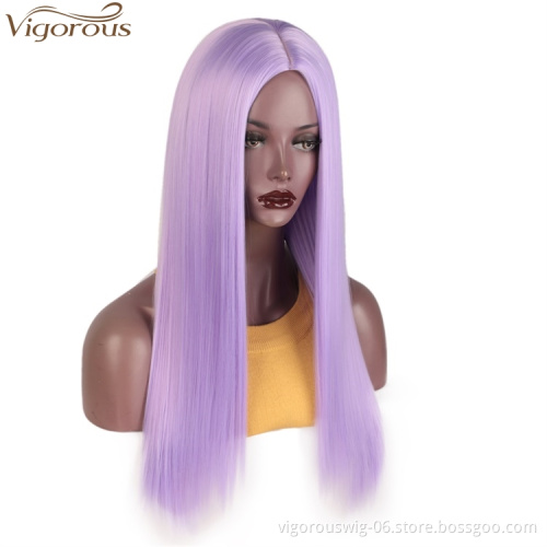 Vigorous Cosplay Party Wigs Long Straight Wigs Synthetic Purple Color Women's Wig Middle Part Hair Wholesale Price